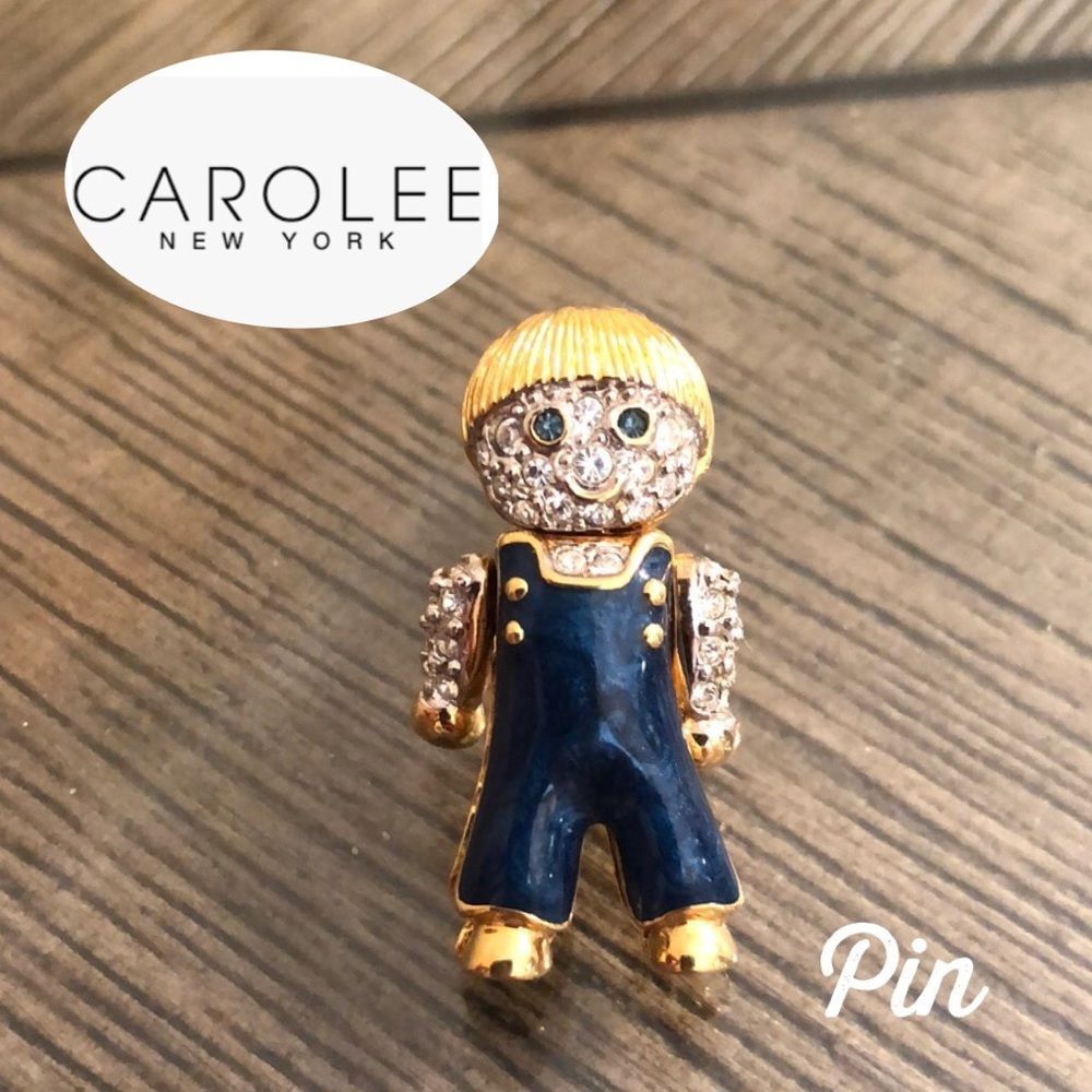 Vintage CAROLEE Rhinestone & Enamel Boy Child Pin